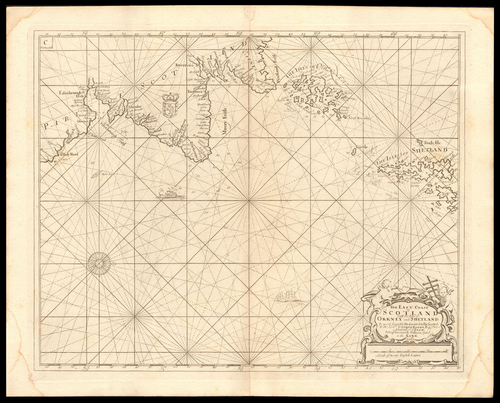 'East Coast of Scotland, with the Isles of Orkney & Shetland'. COLLINS c1774 map
